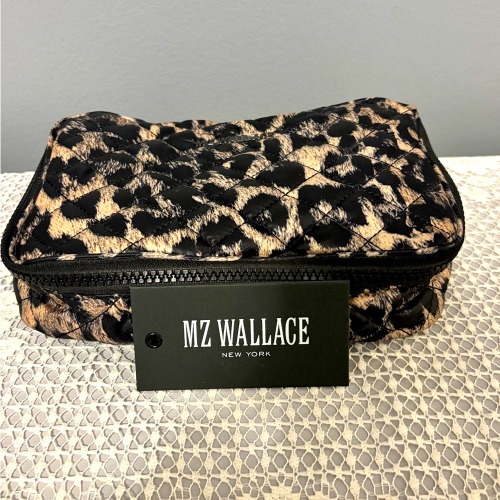MZ Wallace Quilted Leopard Print Zip Around Cosmetic Case